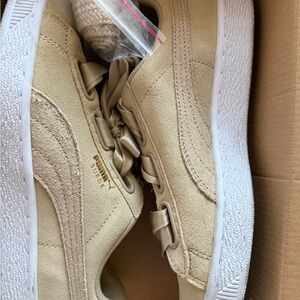 Puma Suede Beige Sneakers with White Soles